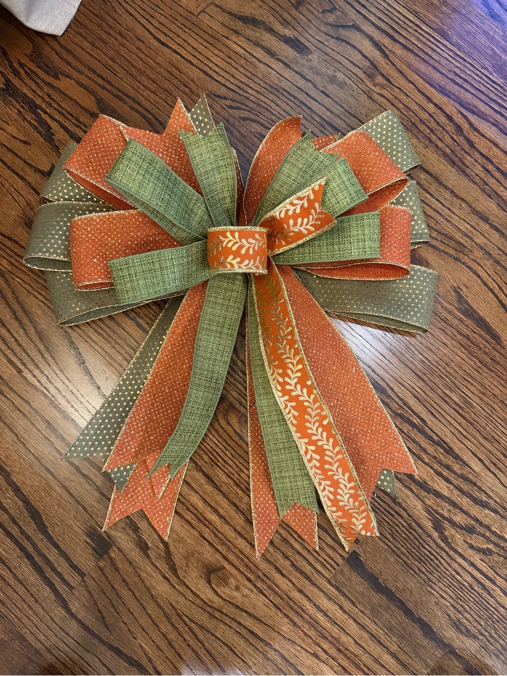 Green and Orange Festive Ribbon Bow - Garland